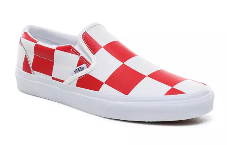 Vans Classic Slip-On Leather Check White Racing Red 5 Vans Classic Slip-On Leather Check White Racing Red