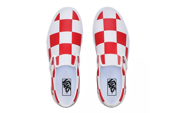 Vans Classic Slip-On Leather Check White Racing Red 6 Vans Classic Slip-On Leather Check White Racing Red