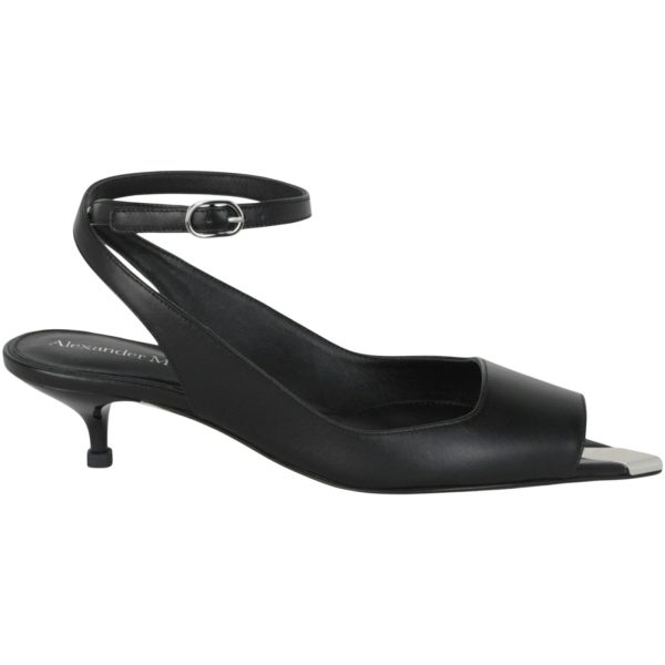 Alexander McQueen Punk Peep Toe 2 In Sandals Black Silver (Womens)