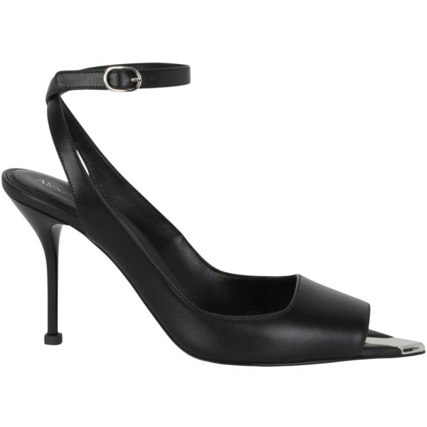 Alexander McQueen Punk Peep Toe 4 In Sandals Black Silver (Womens)