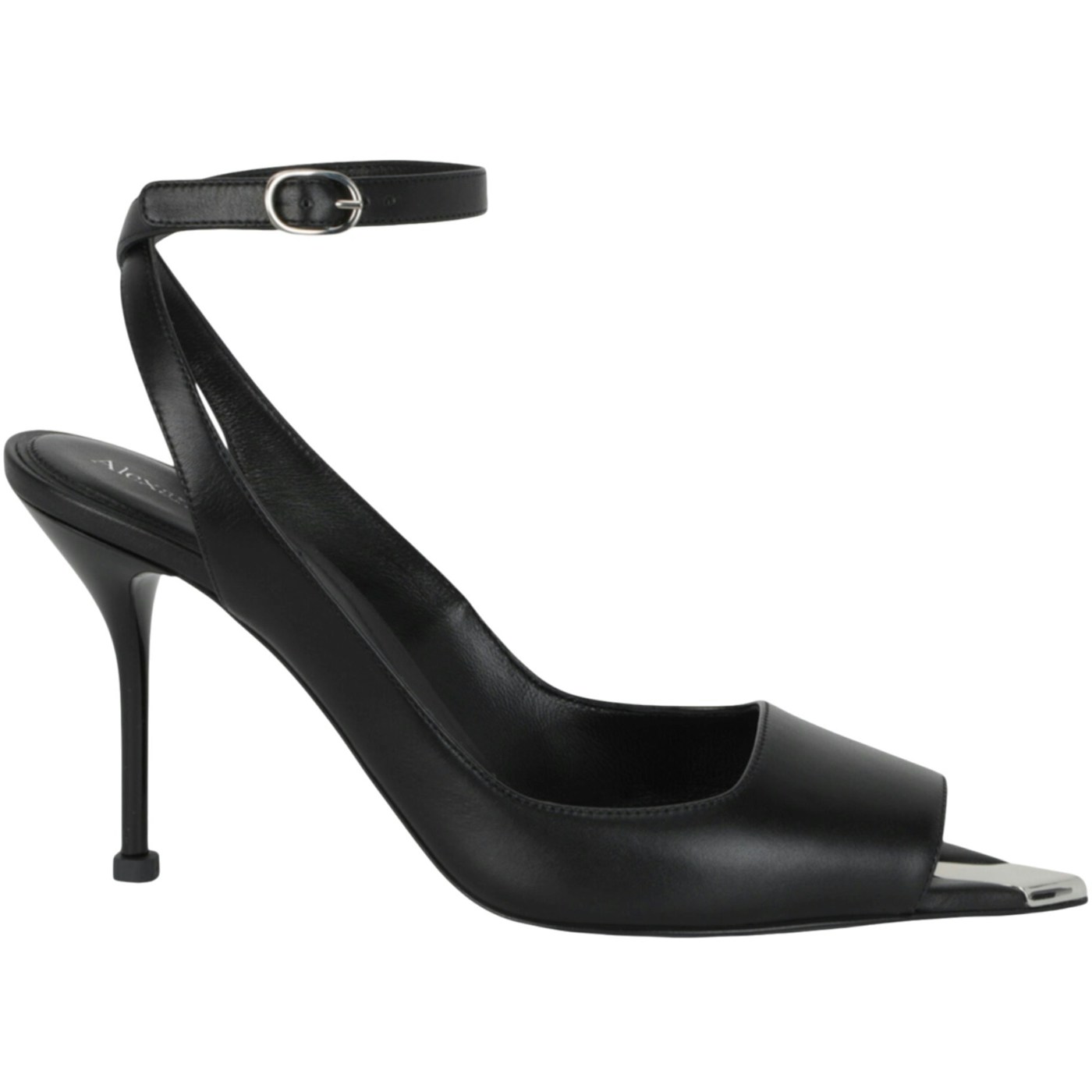 Alexander McQueen Punk Peep Toe 4 In Sandals Black Silver (Womens) 2 Alexander McQueen Punk Peep Toe 4 In Sandals Black Silver (Womens)