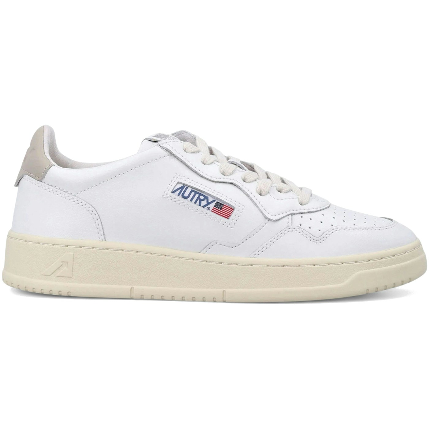 Autry Medalist Leather Low White Feather Gray Leather