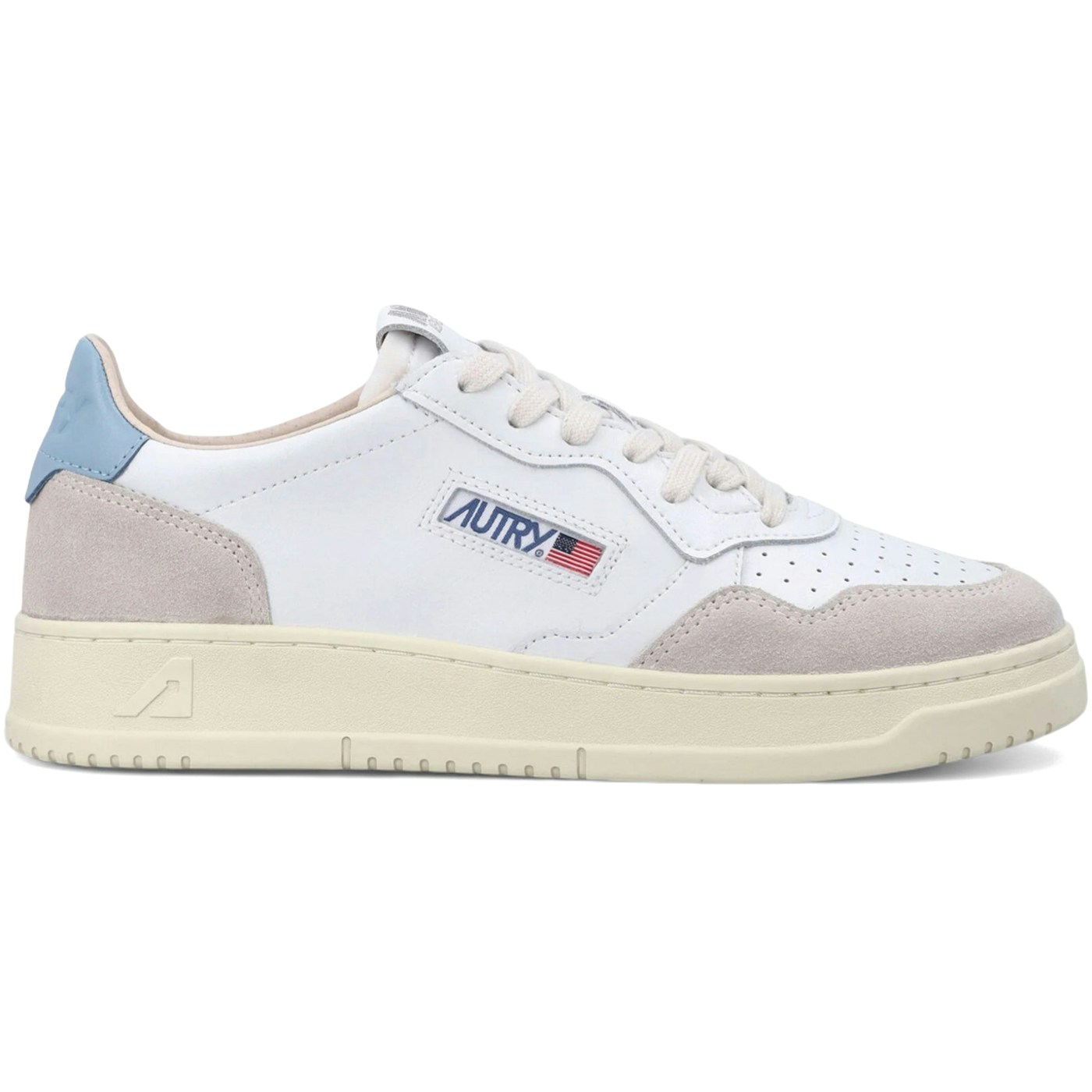 Autry Medalist Leather Low White Forget Me Not