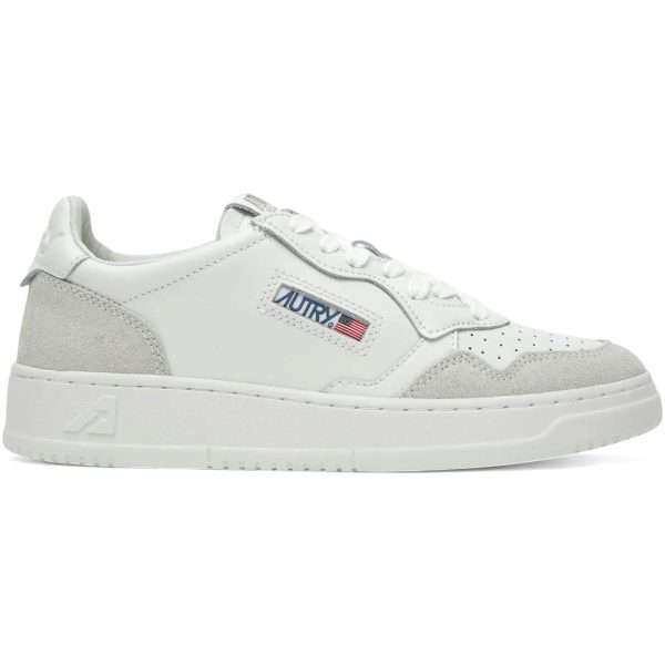 Autry Medalist Leather Low White Leather and Suede (Womens)