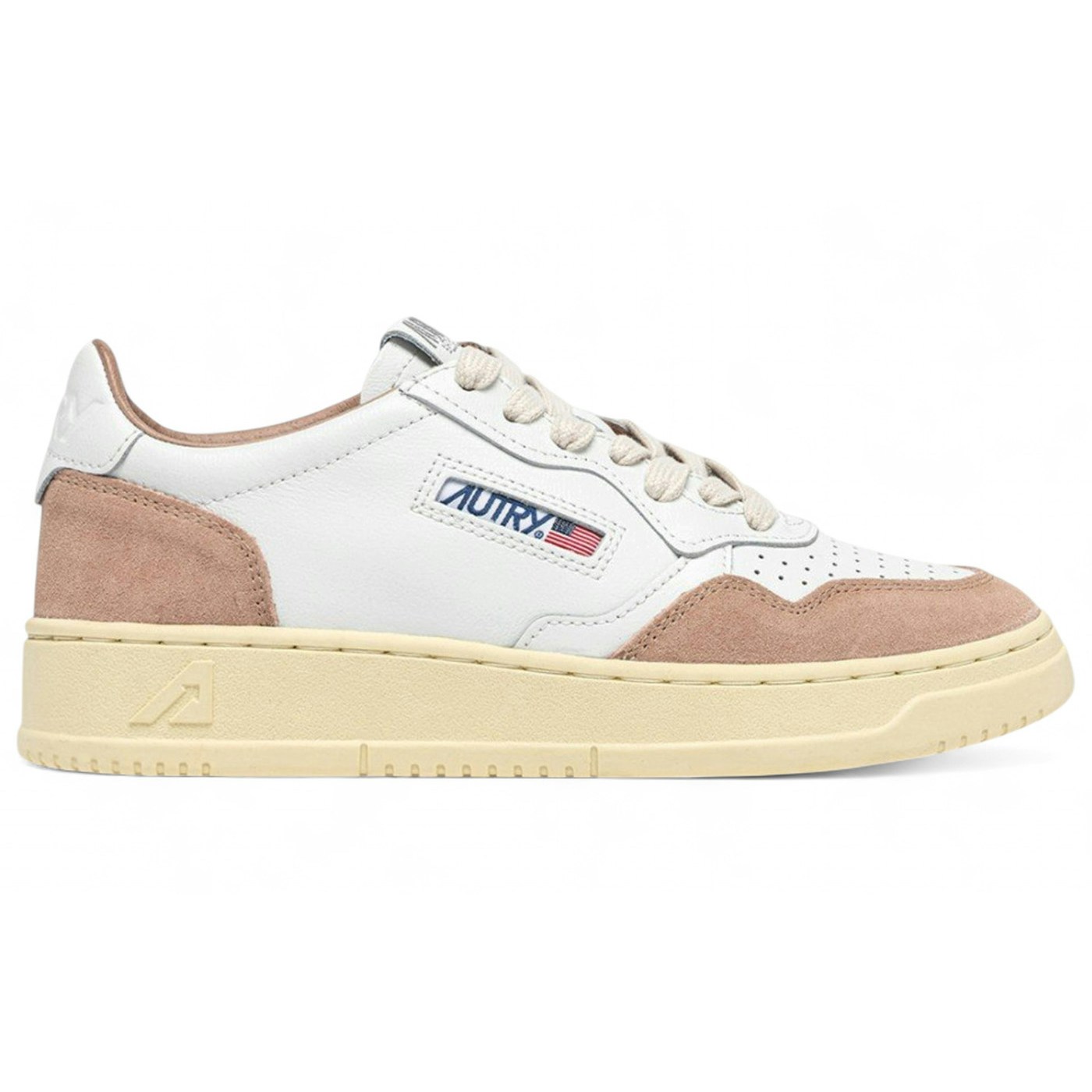 Autry Medalist Low White Leather Rose Cannel Suede (Womens)
