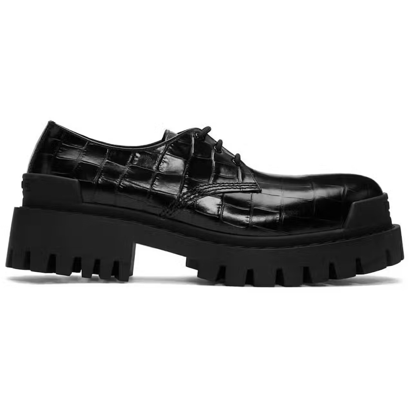 Balenciaga Strike Croc Embossed Leather Derby Black