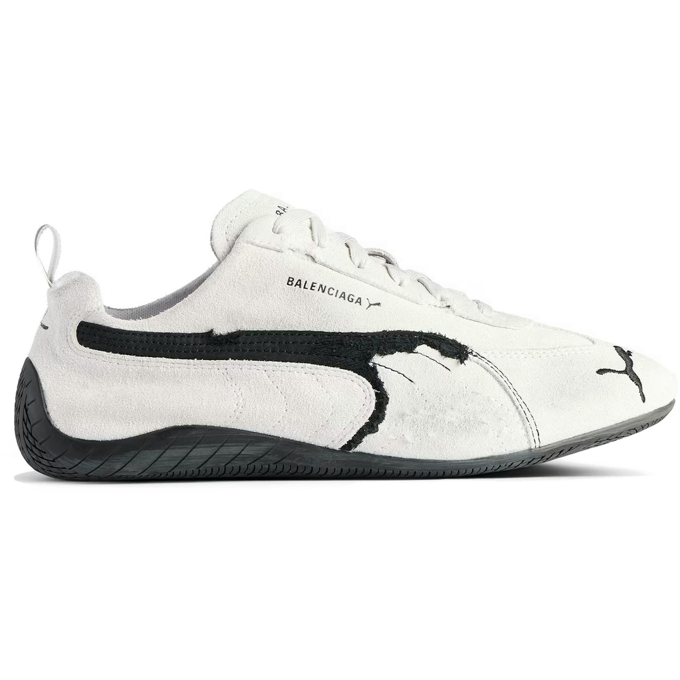 Balenciaga x Puma Speedcat Suede Distressed White Black 2 Balenciaga x Puma Speedcat Suede Distressed White Black