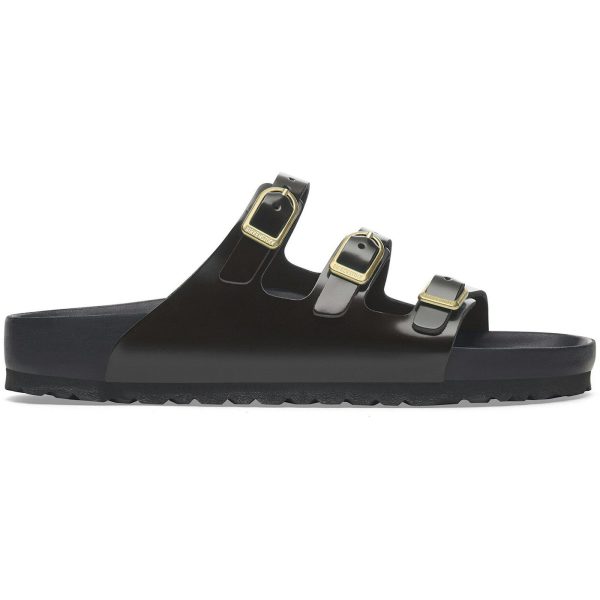 Birkenstock Florida Exquisite Natural Leather Patent High Shine Black