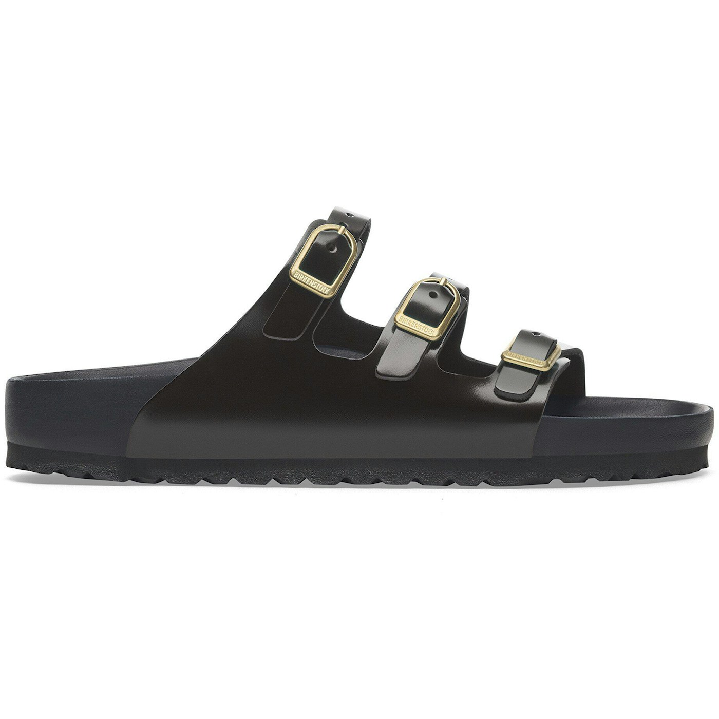 Birkenstock Florida Exquisite Natural Leather Patent High Shine Black