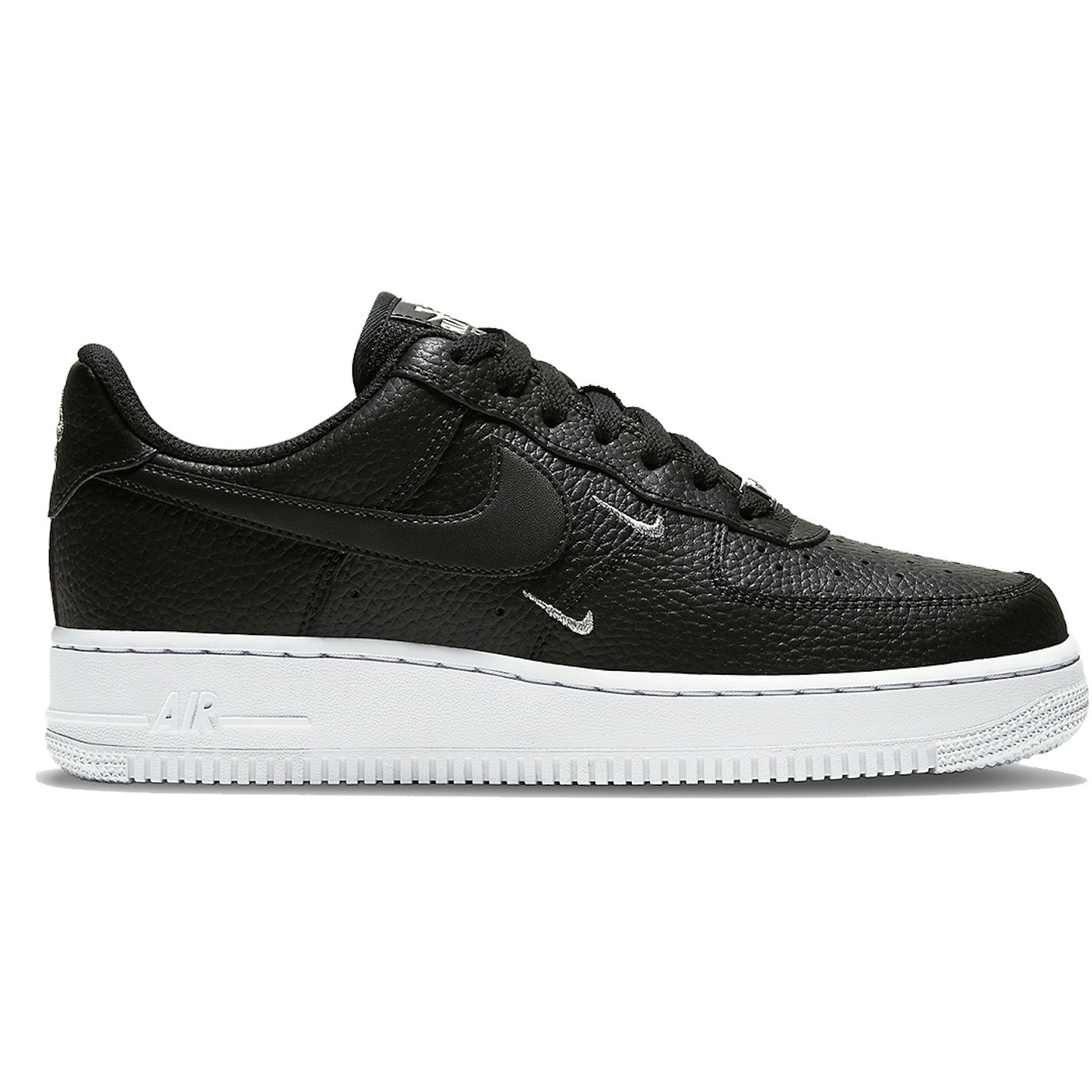 Nike Air Force 1 Low 07 Essential Black White Silver Mini Swoosh (Womens)