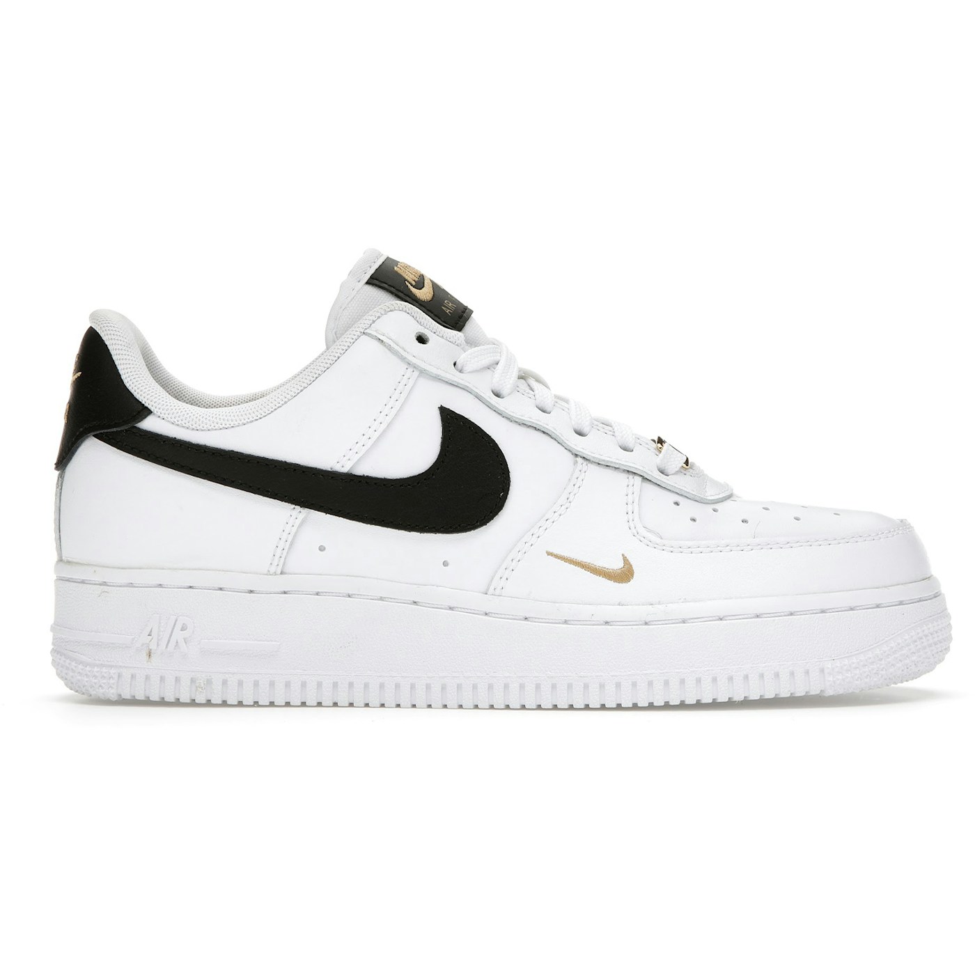 Nike Air Force 1 Low 07 Essential White Black Gold Mini Swoosh (Womens)